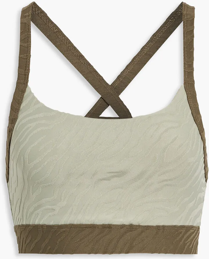 Two-tone stretch-jacquard sports bra