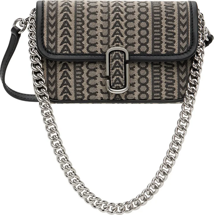 Marc Jacobs Taupe & Black 'The Monogram J Marc Mini' Bag