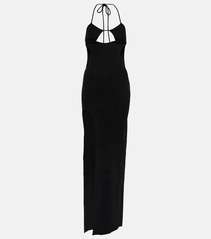 Cutout ribbed-knit gown