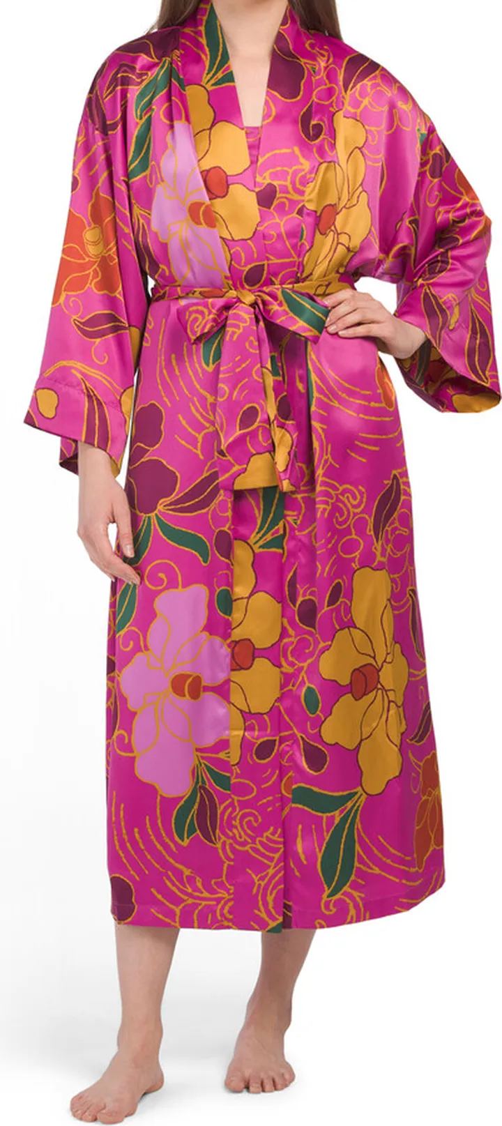 Satin Floral Wrap Robe