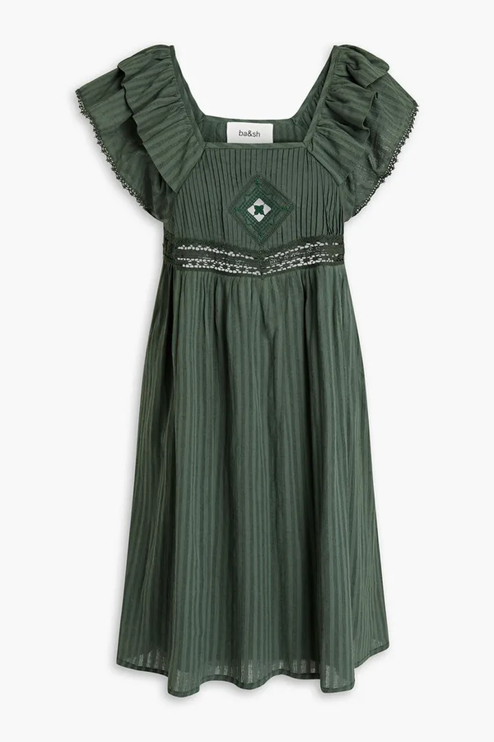 Pintucked cotton-jacquard mini dress
