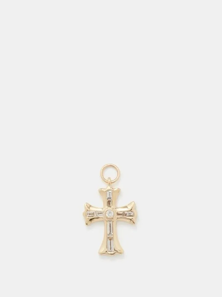 Cross Diamond & 14kt Gold Charm