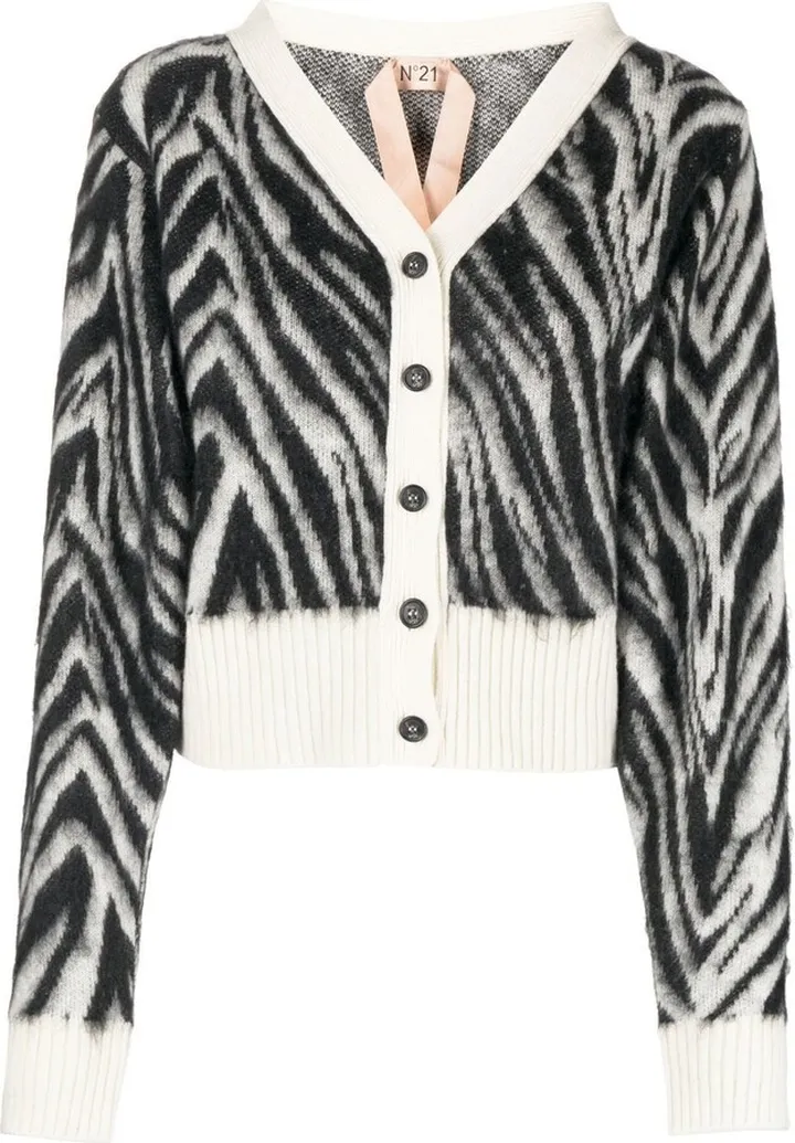 zebra-print V-neck cardigan
