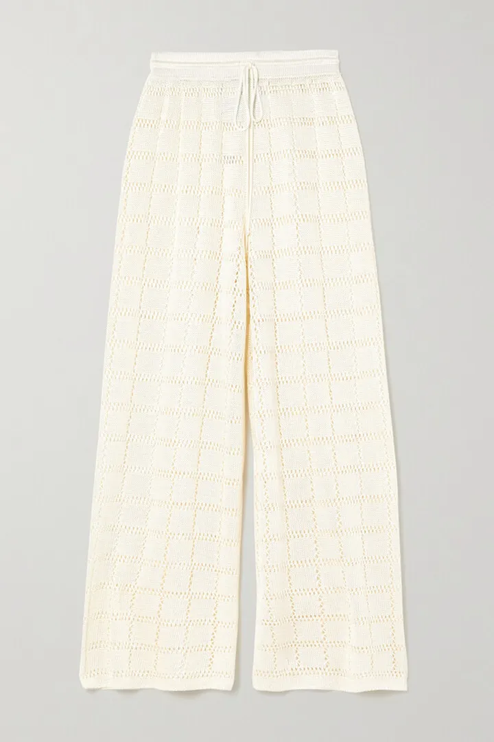 Calle Del Mar - Cropped Crochet-knit Wide-leg Pants - Ecru