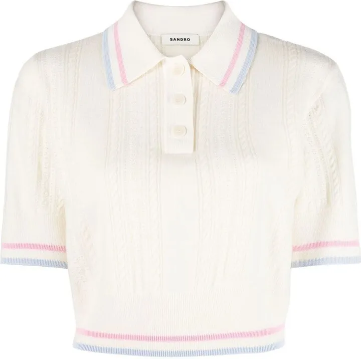 Ribbed-Knit Cropped Polo Top