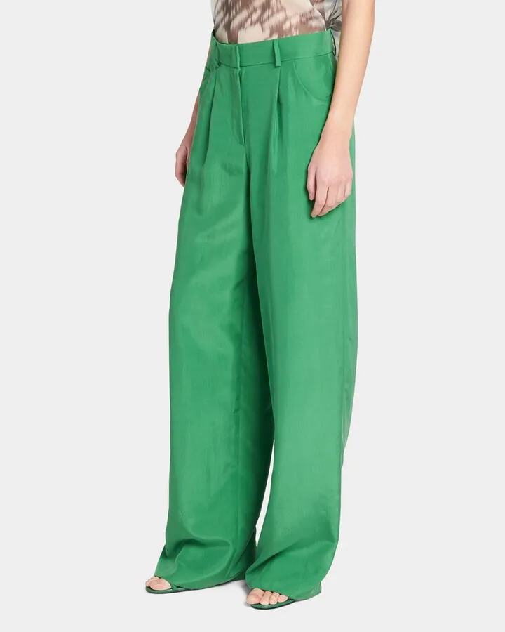 Washed Silk Wide-Leg Relaxed Trouser Pants