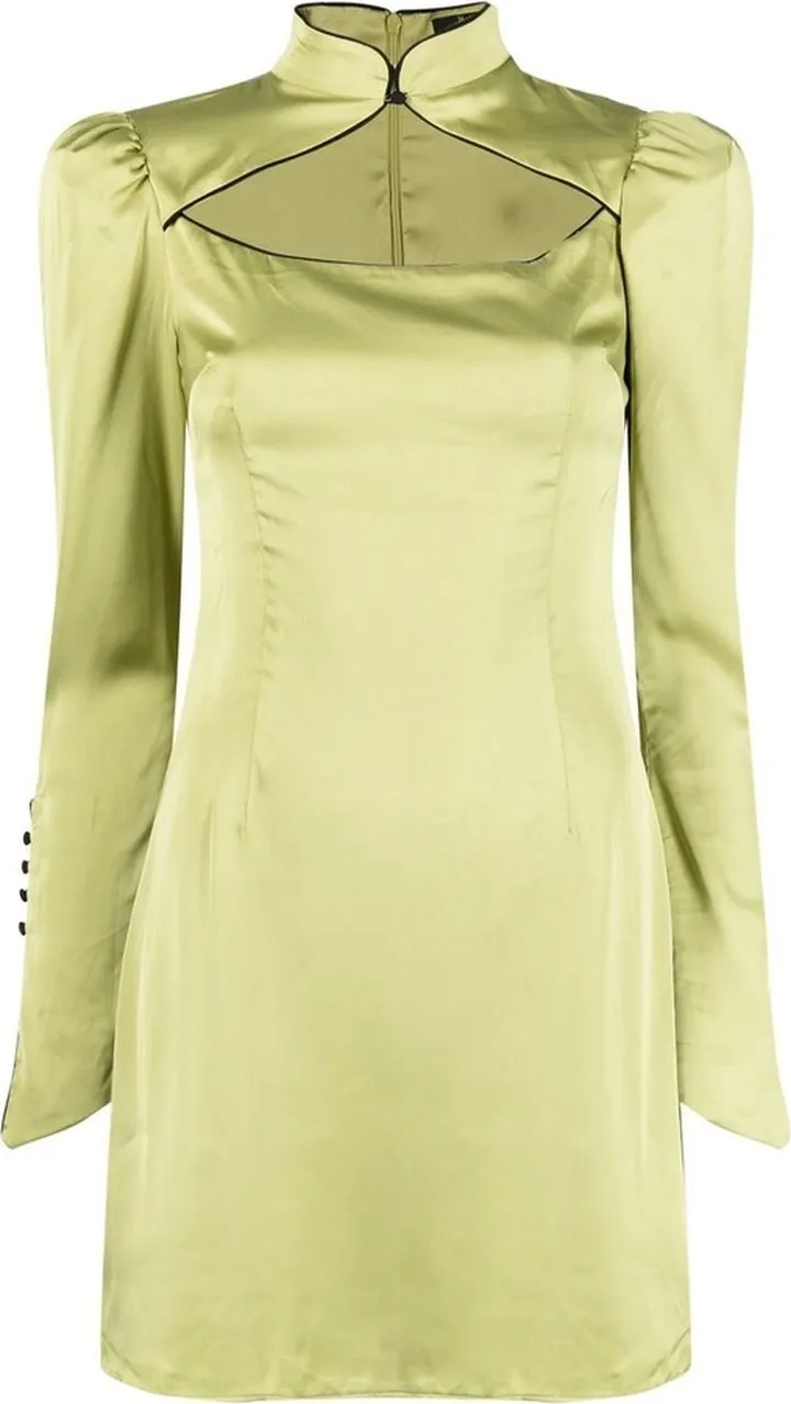 Satin-Finish Puff-Sleeved Mini Dress