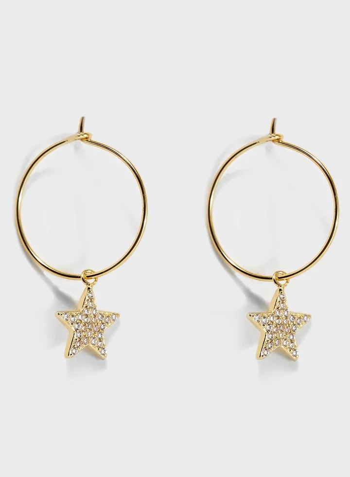 Pave Star Drop Hoops