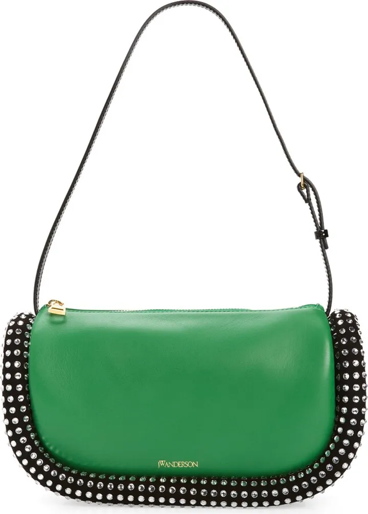 Bumper Crystal Embellished Leather Shoulder Bag