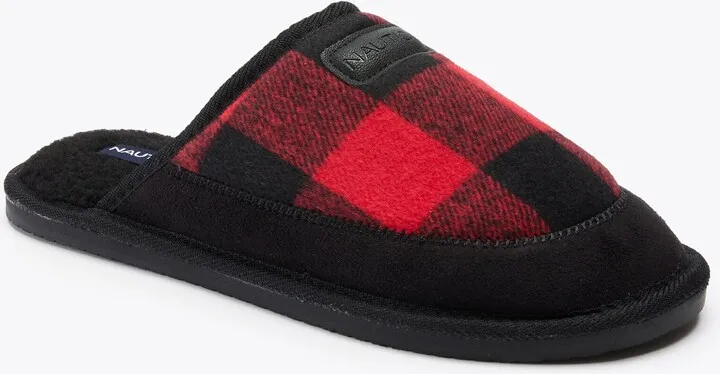 Nautica Mens Plaid Faux-Fur-Lined Slipper