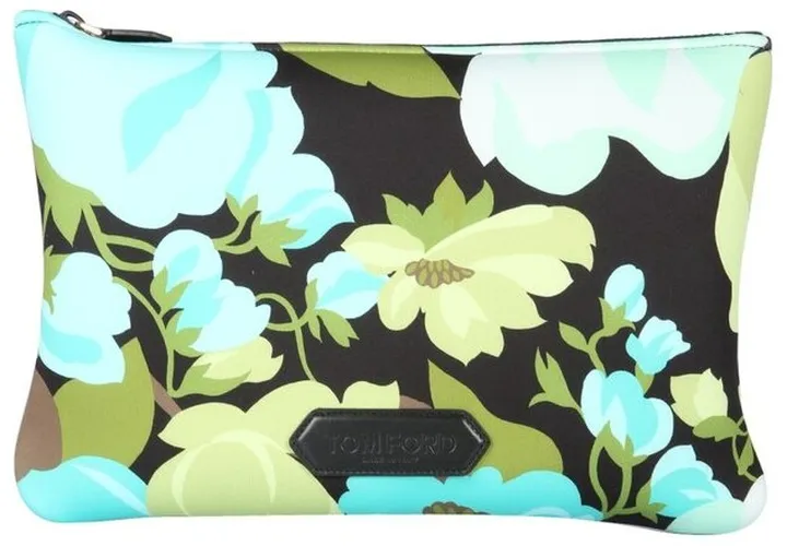 Tom Ford Floral Print Logo Patch Zipped Pouch
