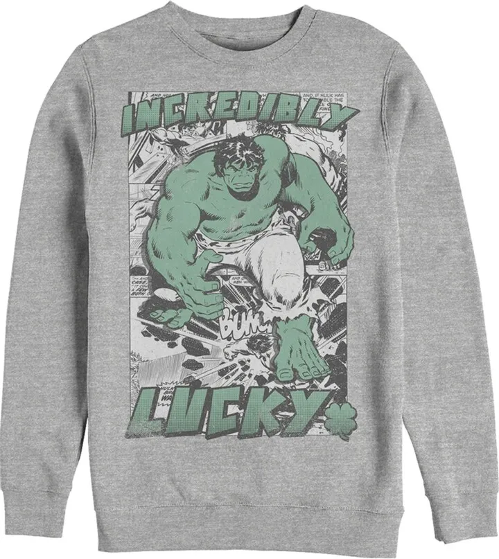 Men's Marvel Hulk St. Patrick's Day Comic Incredibly Lucky Sweatshirt - Athletic Heather - X Large