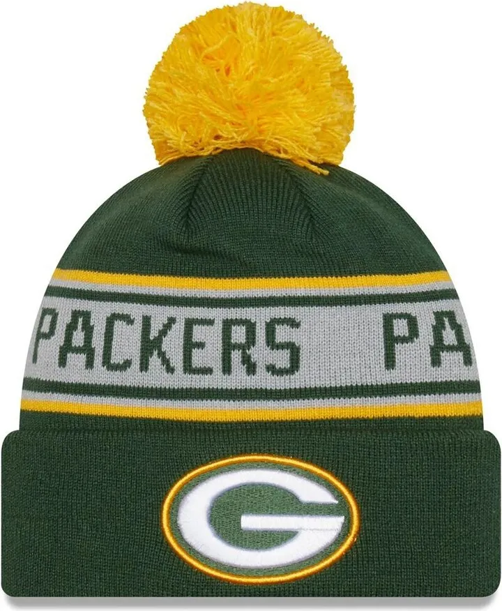 Men's New Era Green Green Bay Packers Repeat Cuffed Knit Hat with Pom