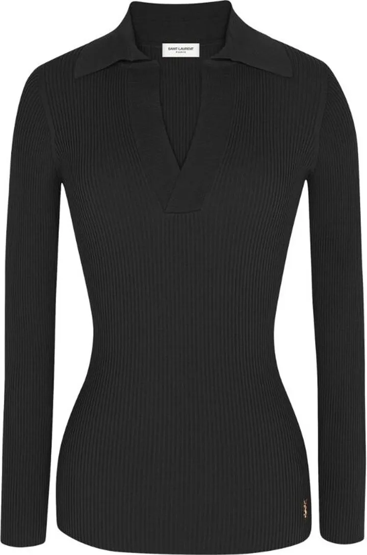Saint Laurent Ribbed Knit V-Neck Sweater