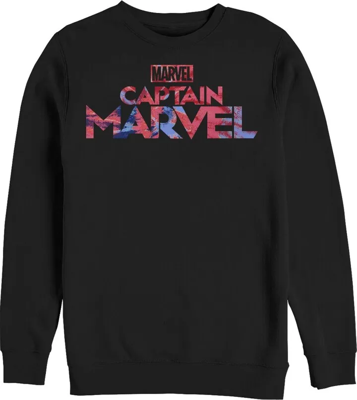 Men's Marvel Captain Marvel Logo Tie-Dye Print Sweatshirt - Black - 2X Large