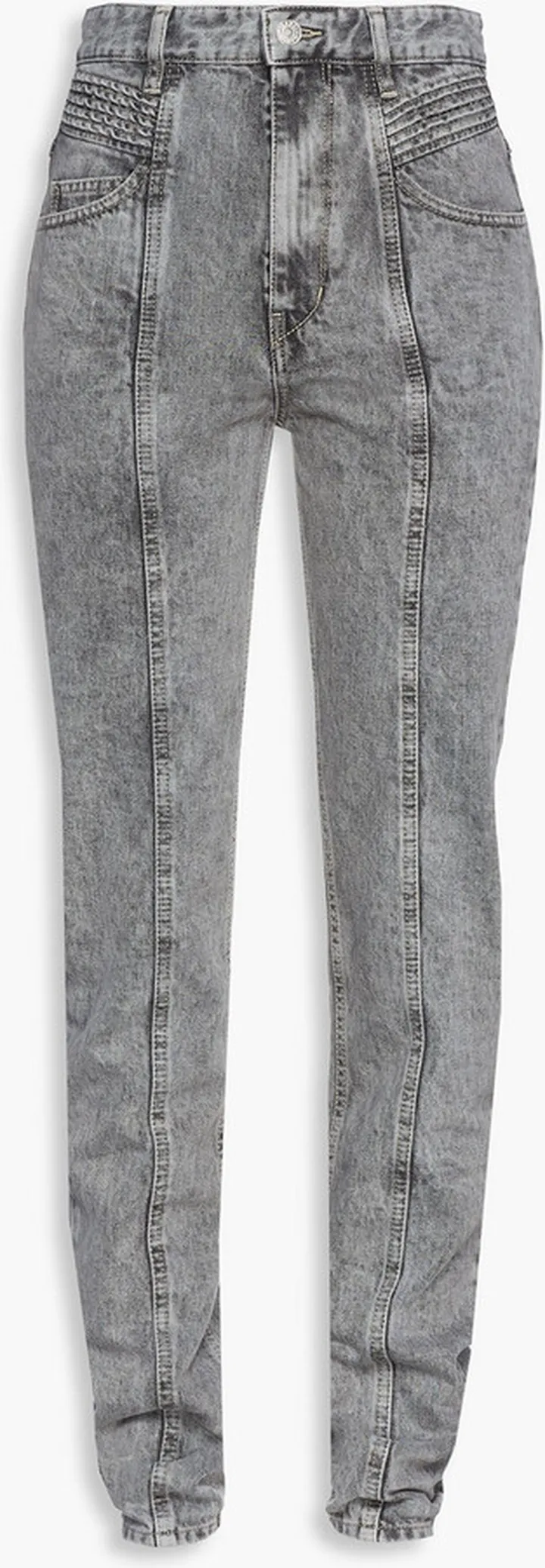 Hominy pintucked acid-wash high-rise slim-leg jeans