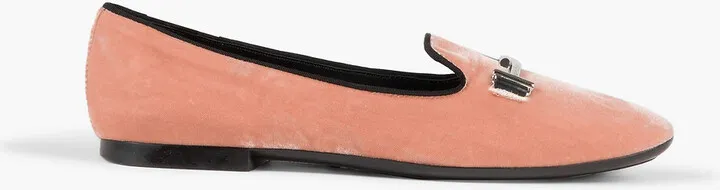 Double T grosgrain-trimmed velvet loafers