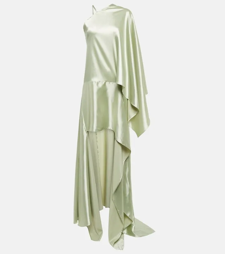 Asymmetric satin gown