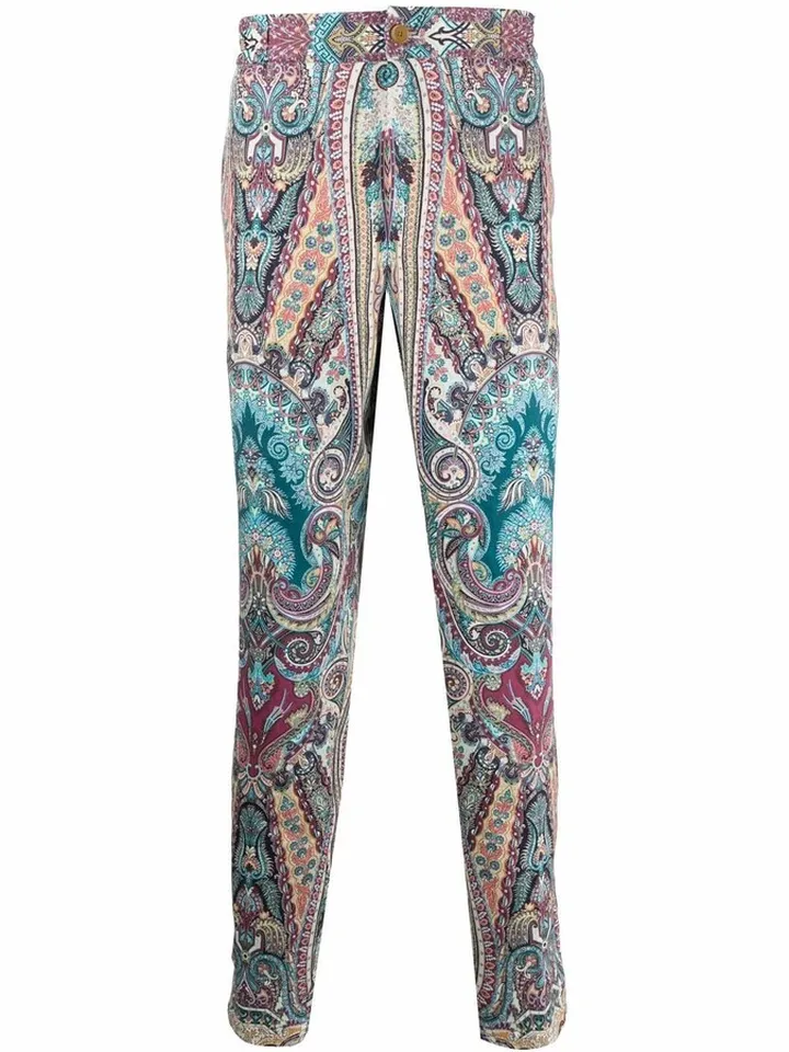 Straight-Leg Paisley-Print Trousers