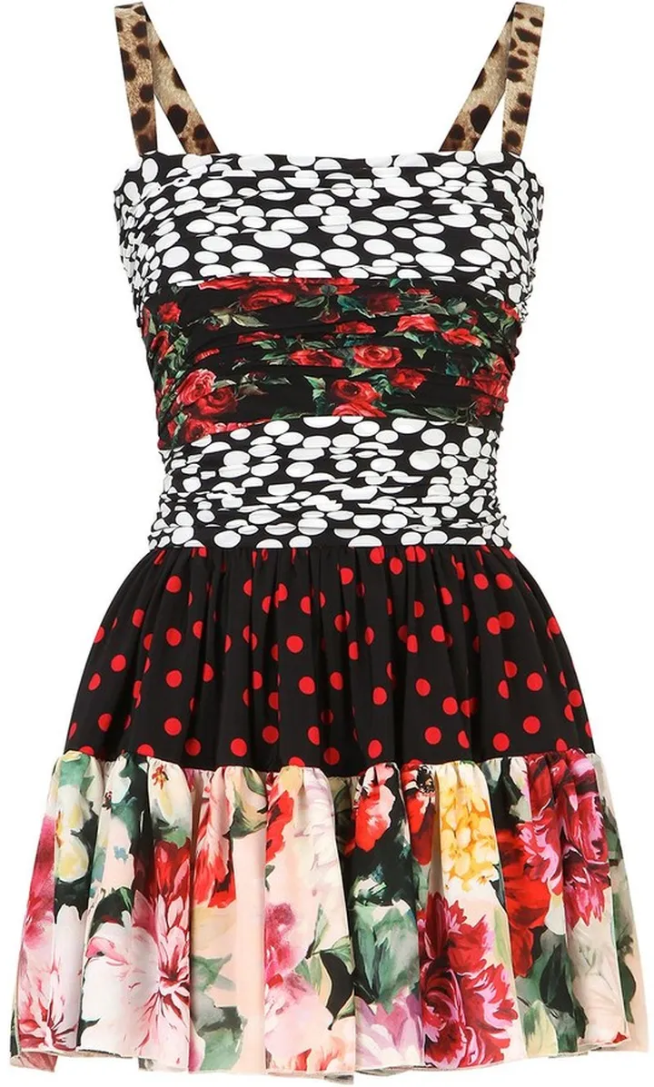 Patchwork Ruched Silk Minidress