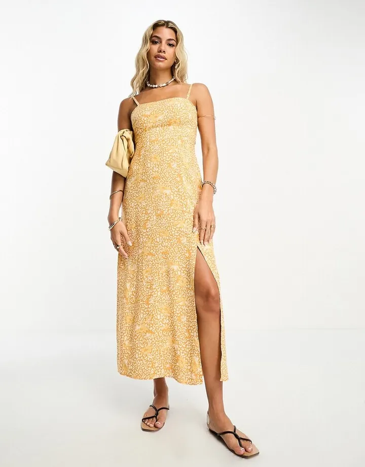Miss Selfridge strappy lace back maxi slip dress in animal floral