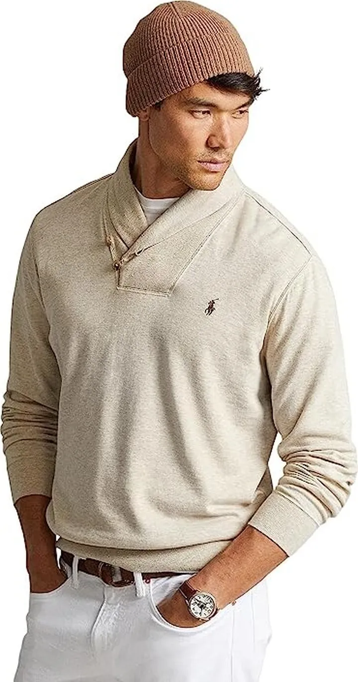 Polo Ralph Lauren Luxury Jersey Shawl-Collar Pullover (Expedition Dune Heather) Men's Clothing