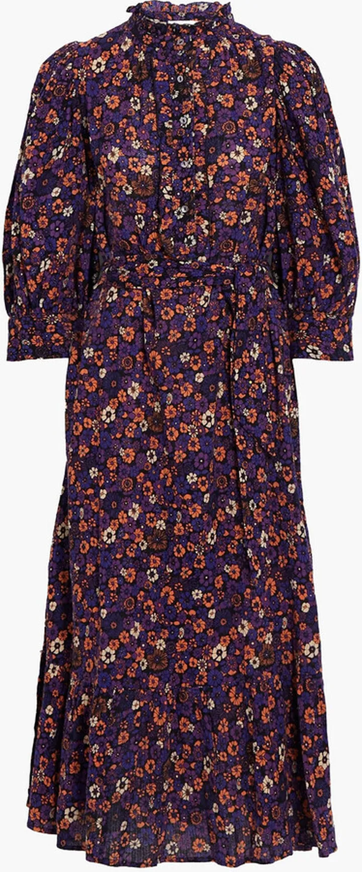 Paoli belted floral-print cotton midi dress