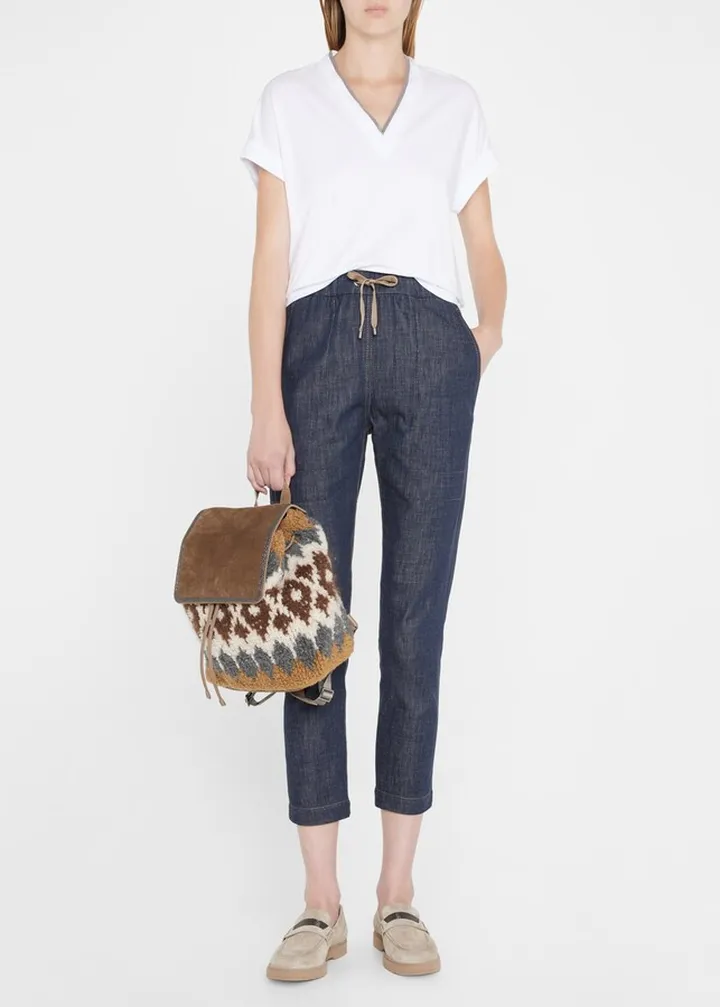 Drawstring Denim Jogger Pants