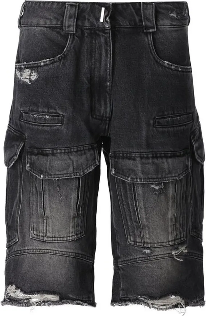 Givenchy Destroyed Denim Cargo Shorts