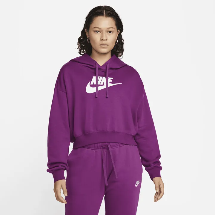 Women's Nike Sportswear Club Fleece Oversized Crop Graphic Hoodie in Purple
