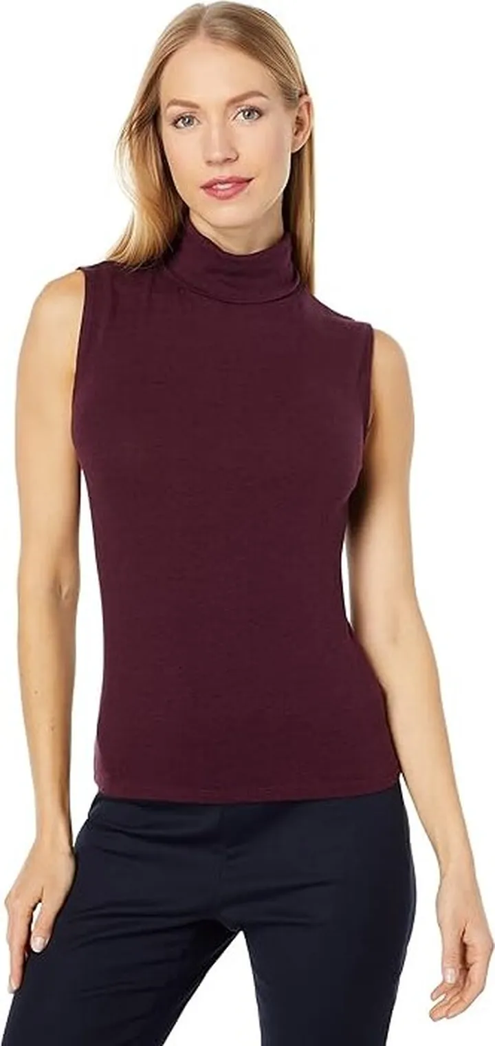 Vince Sleeveless Turtleneck Tee (Deep Plum Wine) Women's Blouse