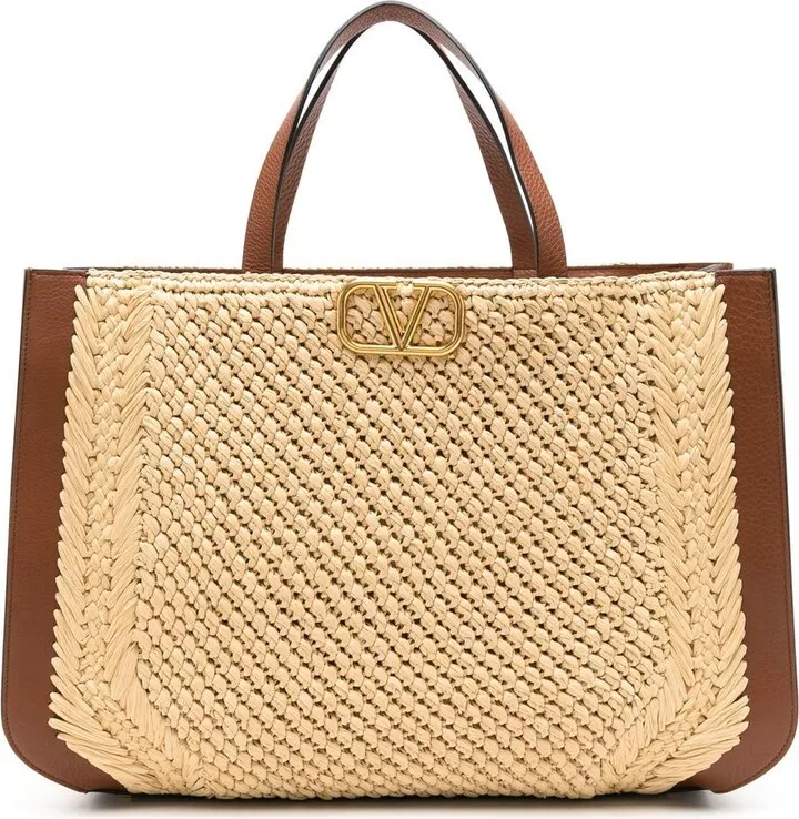 VLogo Signature raffia tote bag