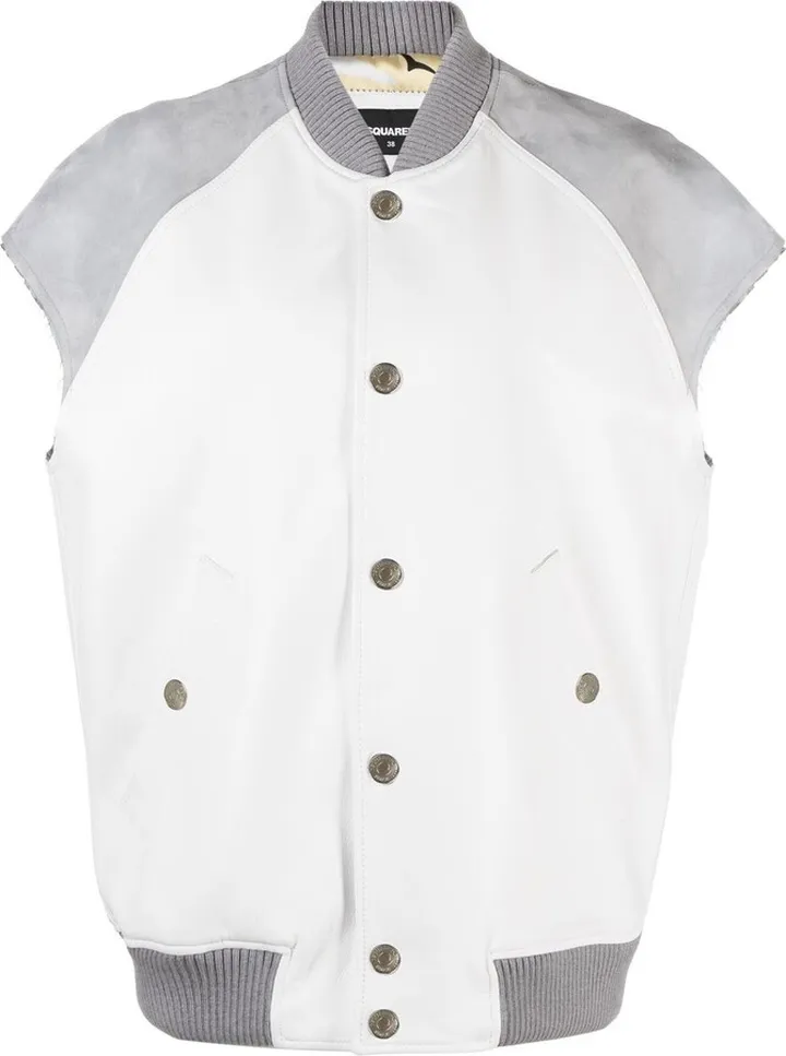 Sleeveless Leather Bomber Jacket