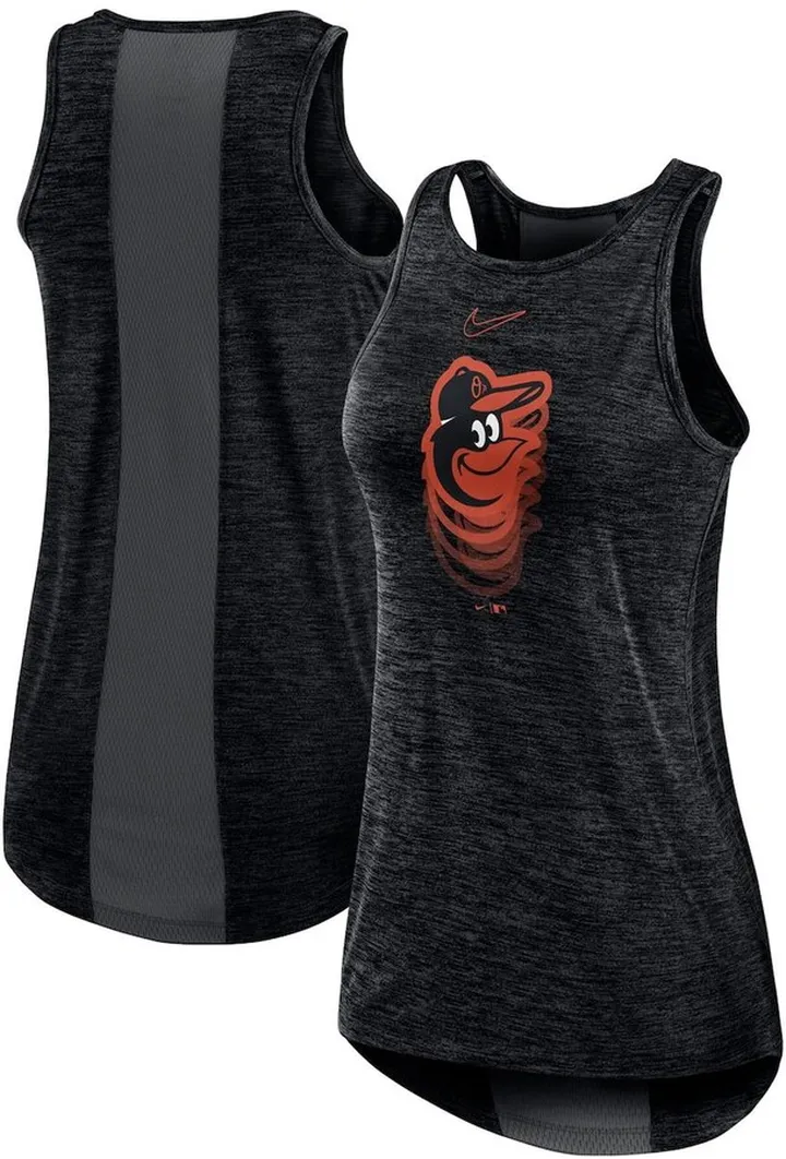 Women's Nike Black Baltimore Orioles Logo Fade High Neck Performance Tank Top