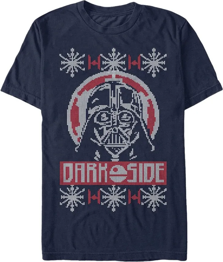 Men's Star Wars Ugly Christmas Dark Side T-Shirt - Navy Blue - Small