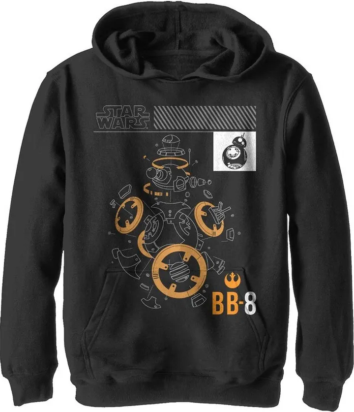 Boy's Star Wars The Last Jedi BB-8 Deconstruct Pull Over Hoodie - Black - Small