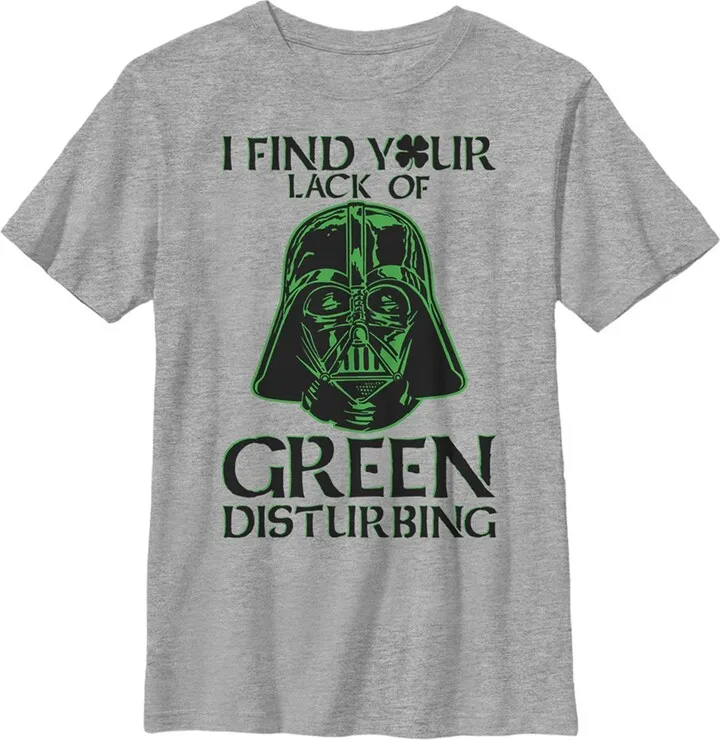 Boy's Star Wars St. Patrick's Day Darth Vader I Find your Lack of Green Disturbing T-Shirt - Athletic Heather - Small