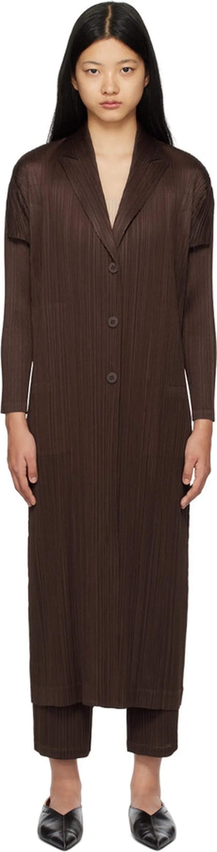 Pleats Please Issey Miyake Brown Forward 2 Coat
