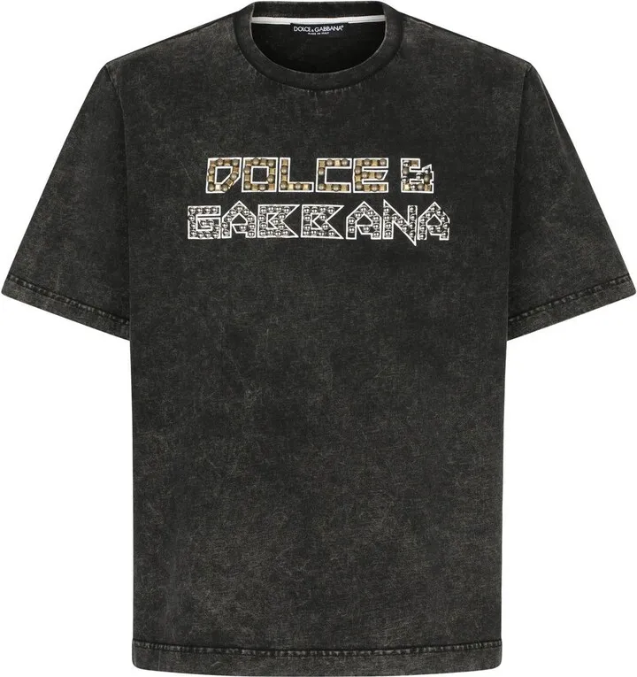 stud-embellished washed cotton T-shirt