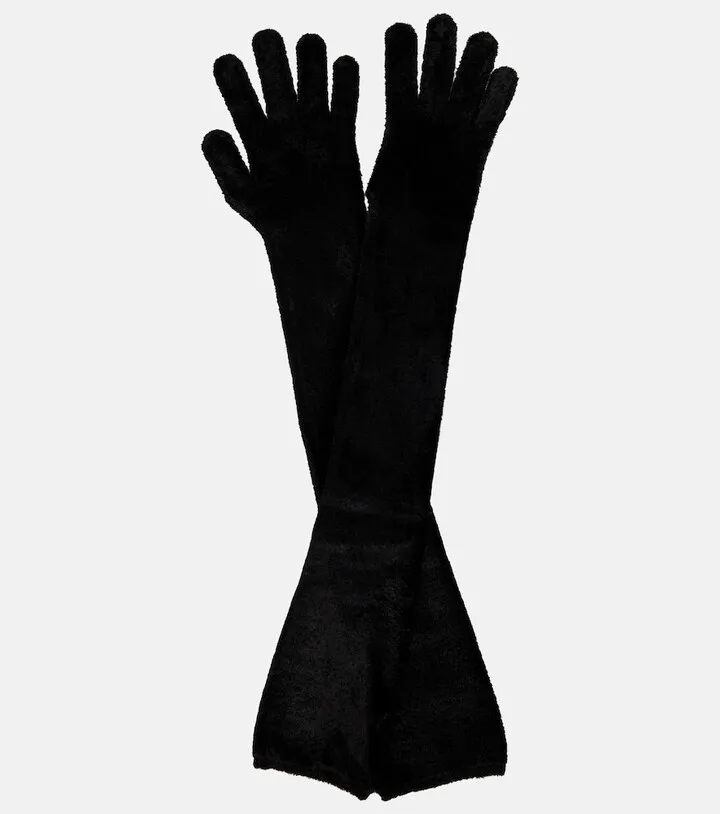 Elbow-length faux fur gloves