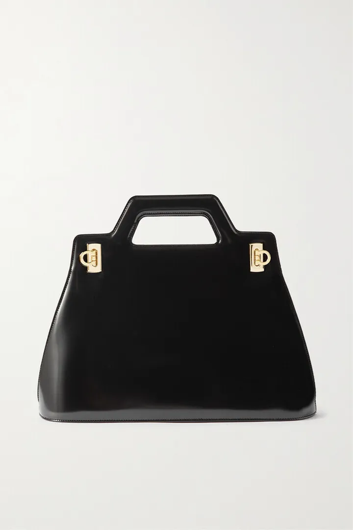 Ferragamo - Wanda Small Embellished Glossed-leather Tote - Black