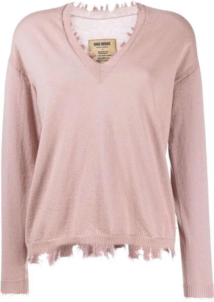 Fringed-Edge Cashmere Long-Sleeve Top