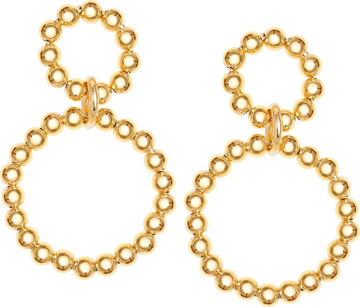 Double Beaded Yellow Gold Hoop Earrings