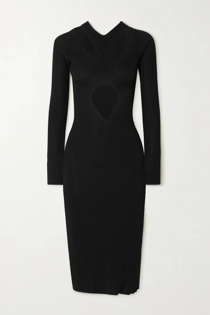 Caes - Cutout Layered Ribbed Stretch-knit Midi Dress - Black