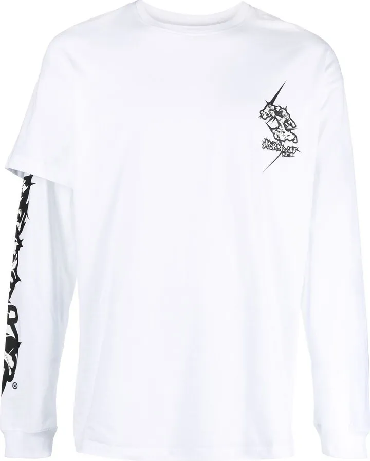 logo-print asymmetric-sleeve T-shirt