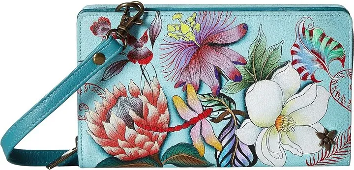 Anuschka Cell Phone Crossbody Wallet 1149 (Jardin Bleu) Handbags