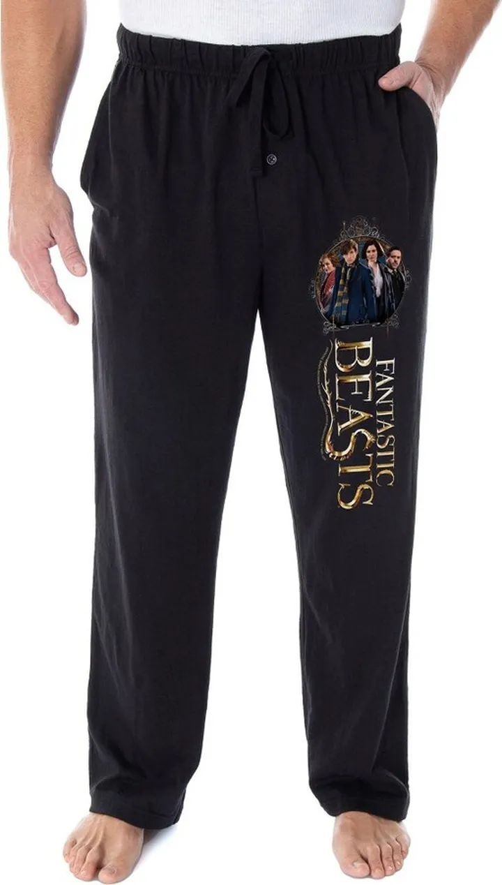 Fantastic Beasts Men's Newt Scamander And Friends Harry Potter Pajama Pants (3XL) Black