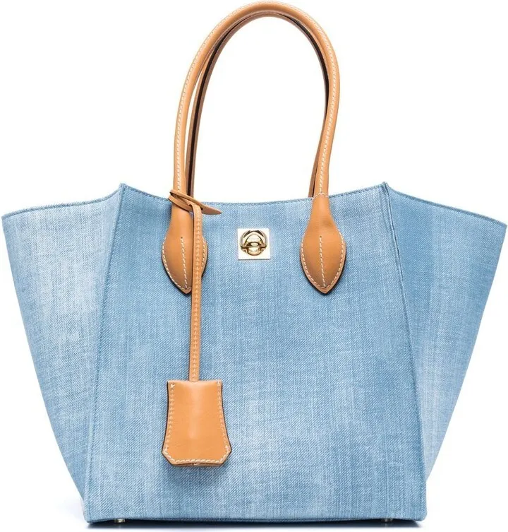 Leather-Trim Denim Tote