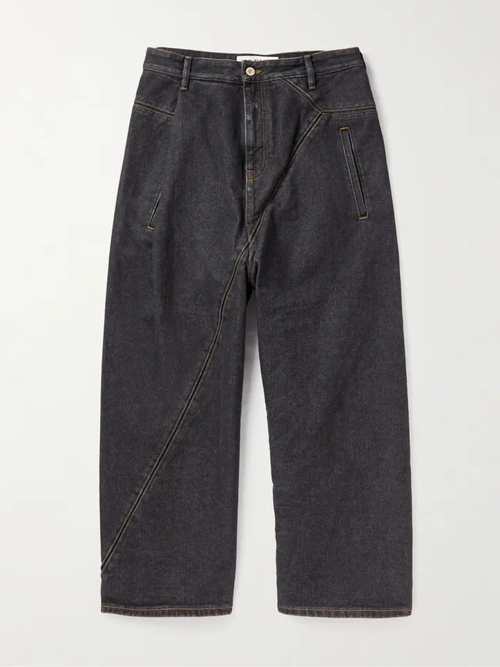 Puzzle Cropped Leather-Trimmed Jeans