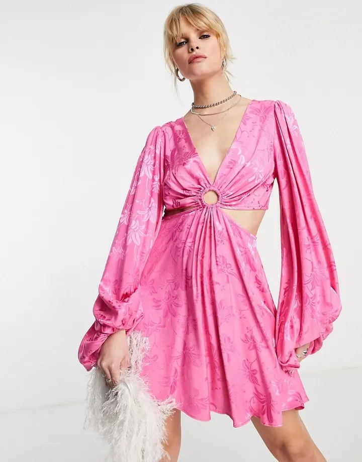 Topshop jacquard cut out mini dress in pink